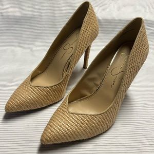 Jessica Simpson Pumps, size 9.5, textured tan woven